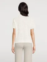 Cashmere Cable Pointelle Knit Short-Sleeve Sweater