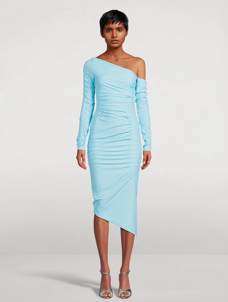 Sena Asymmetric Ruched Midi Dress