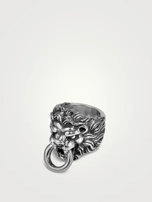 Silver Lion's Head Ring