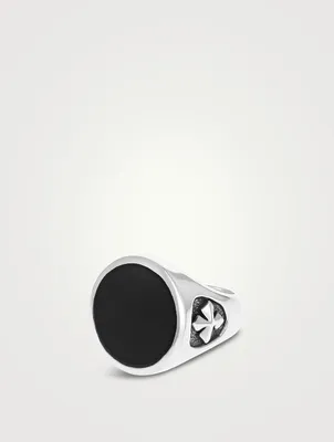 Silver MB Cross Round Onyx Signet Ring