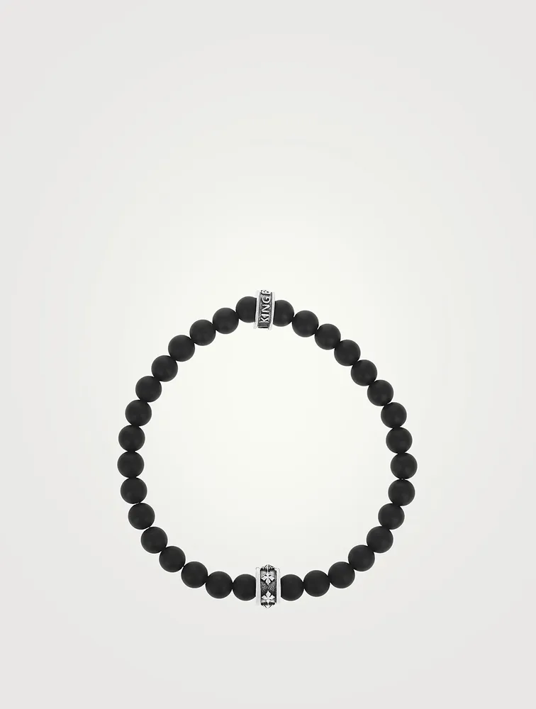 Onyx Bead Bracelet With Micro Stackable MB Cross Ring