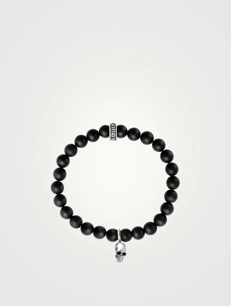 Skull And Black Onyx Beaded Bracelet