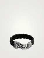 Large Silver Dragon Leather Bracelet