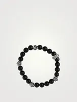 Rose And Black Onyx Beaded Bracelet