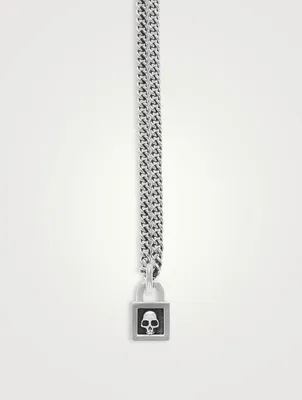 Silver Skull Padlock Pendant Necklace