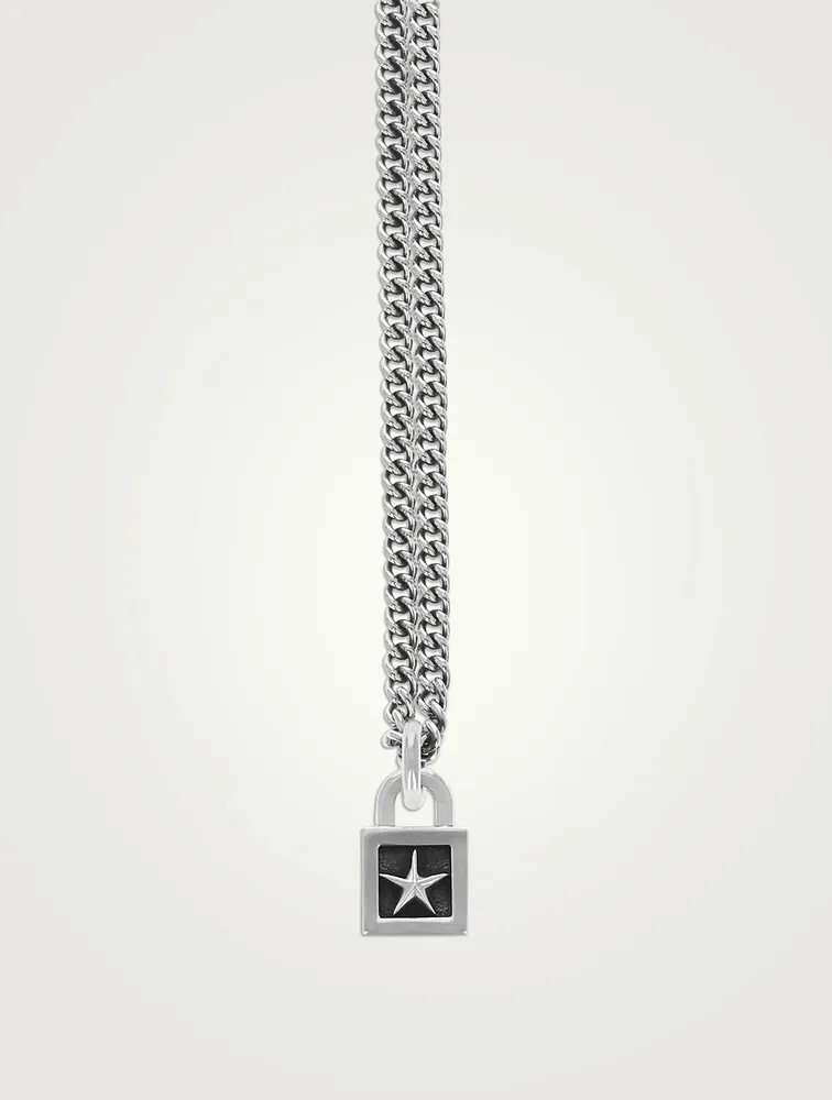 Silver Star Padlock Pendant  Necklace