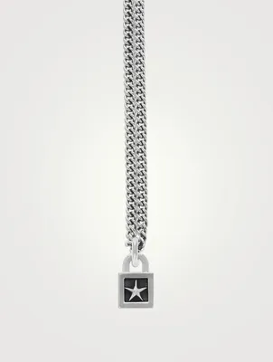 Silver Star Padlock Pendant  Necklace