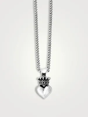 Silver 3D Crowned Heart Pendant Necklace