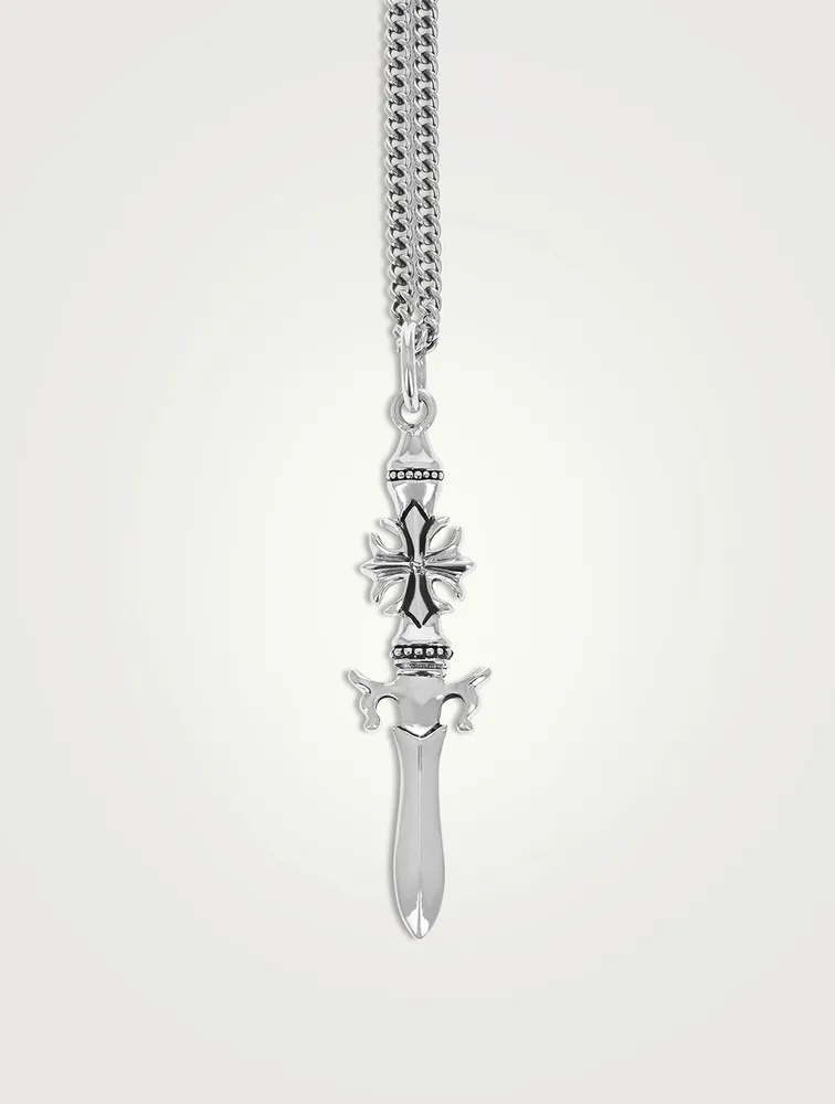 Small Silver Gothic Cross Dagger Pendant Necklace