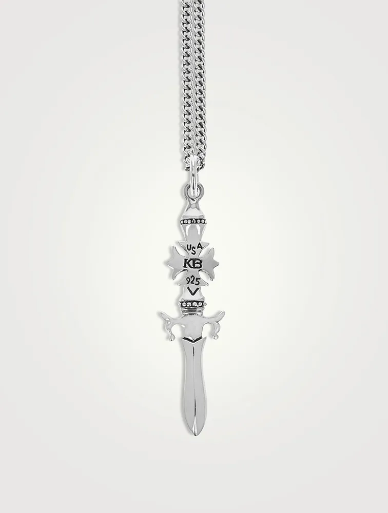 Small Silver Gothic Cross Dagger Pendant Necklace