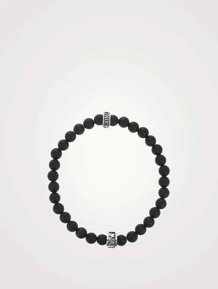 Onyx Beaded Bracelet With Micro Stackable Star Ring