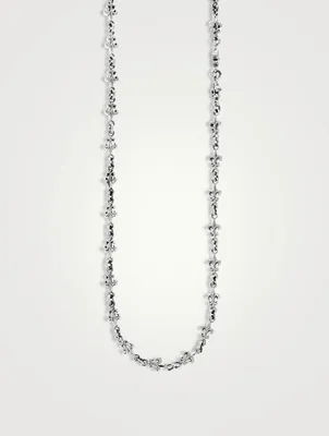 Small Silver Fleur De Lis Chain Necklace