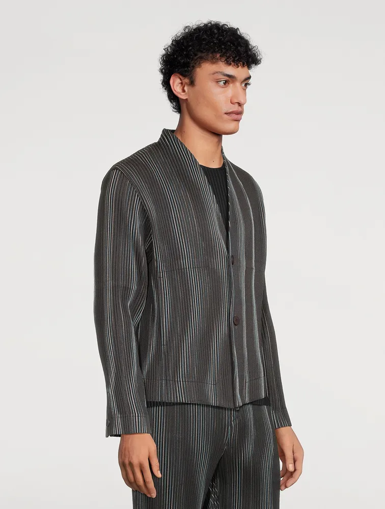 Tweed Pleats Collarless Jacket