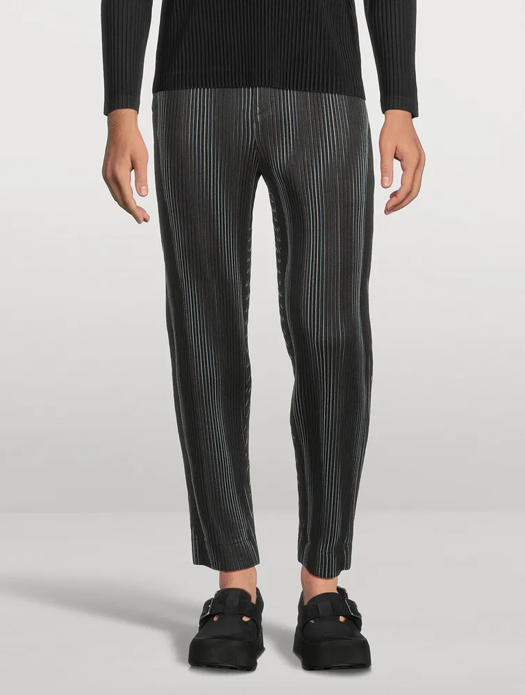 Tweed Pleats Straight-Leg Pants