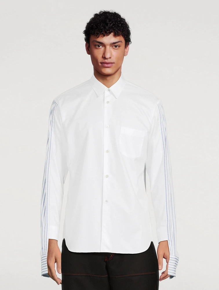 Cotton Poplin Shirt With Striped Sleeve