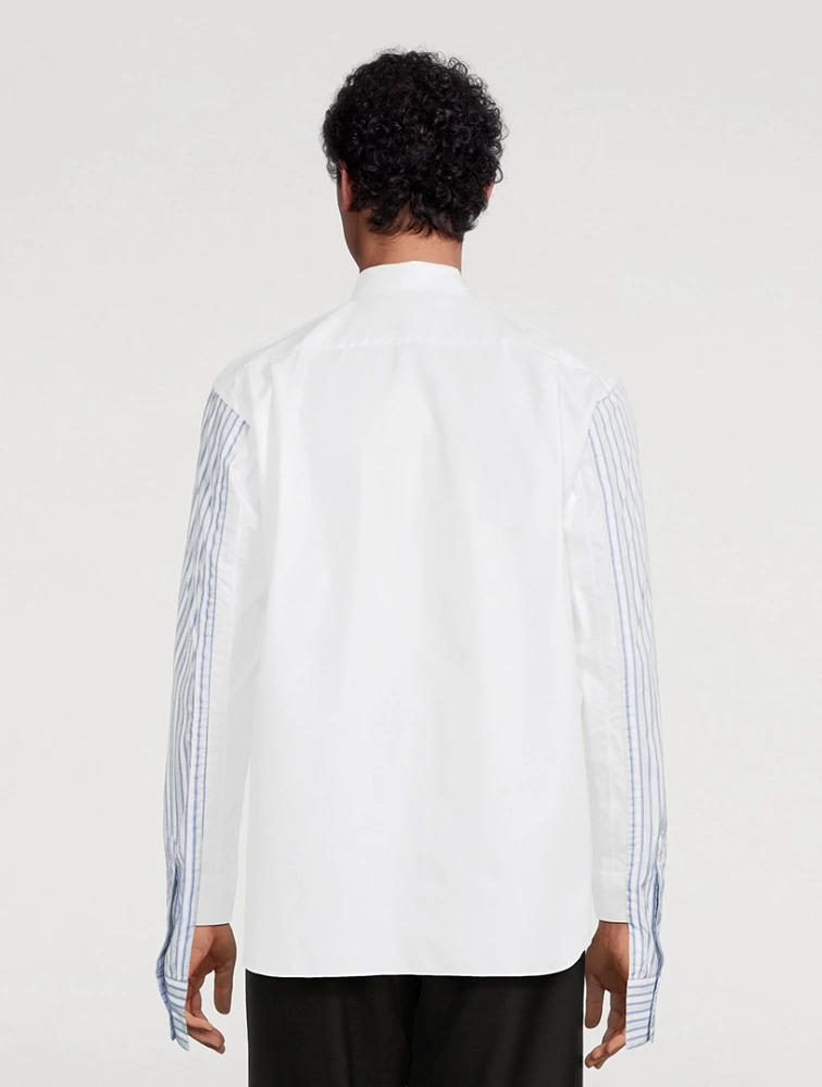 Cotton Poplin Shirt With Striped Sleeve