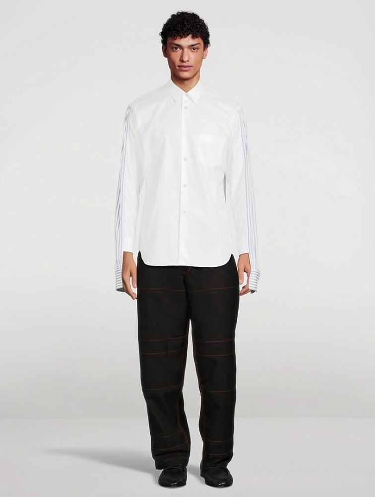 Cotton Poplin Shirt With Striped Sleeve