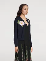 Camellia Embroidered Wool Cardigan