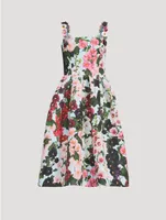 Faille Appliqué Dress Hollyhocks Print