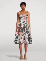 Faille Appliqué Dress Hollyhocks Print