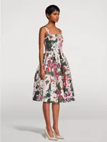 Faille Appliqué Dress Hollyhocks Print