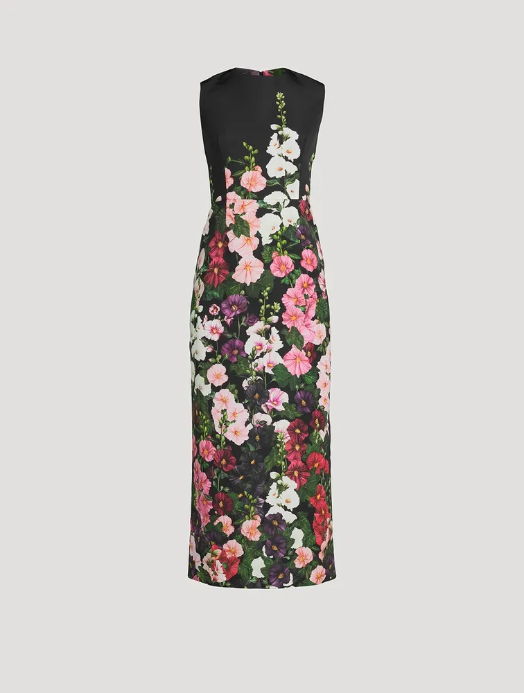 Faille Column Dress Hollyhocks Print