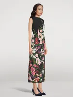 Faille Column Dress Hollyhocks Print