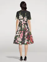 Belted Faille Midi Dress Hollyhocks Print