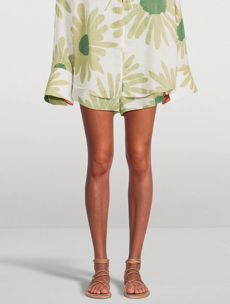 Linen Shorts Floral Print