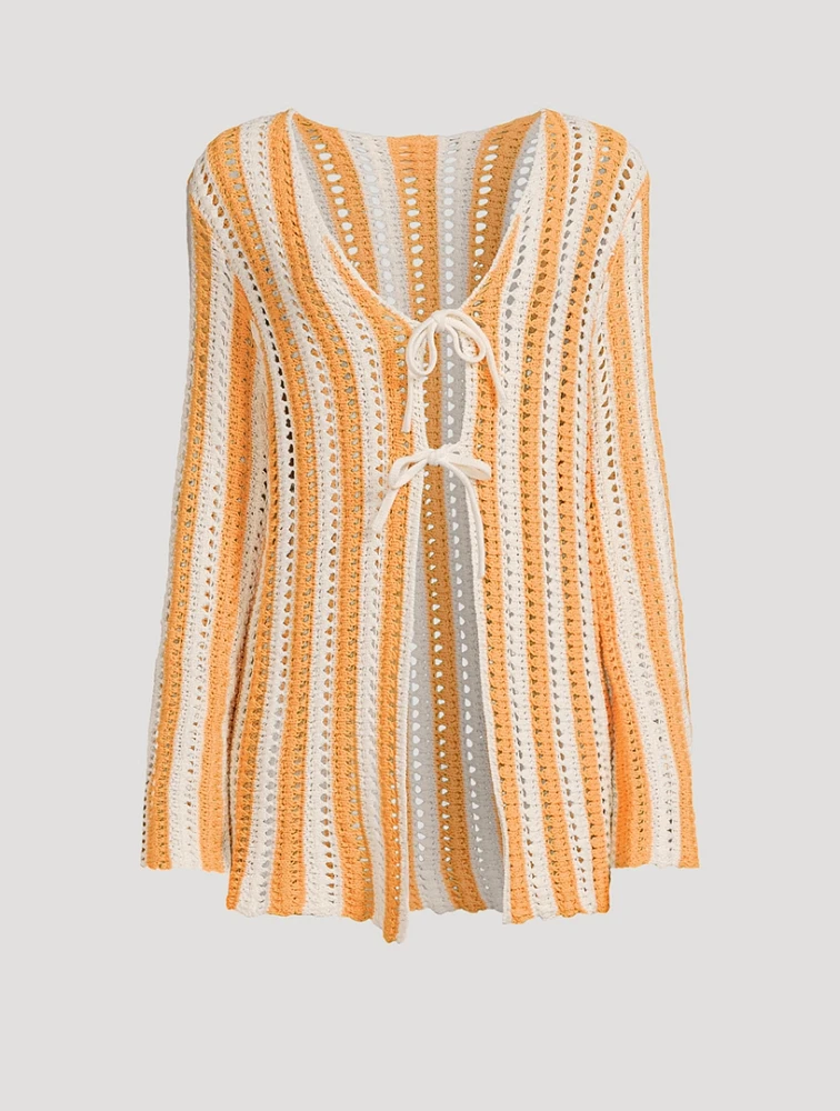 Knit Tie-Front Top Golden Stripe