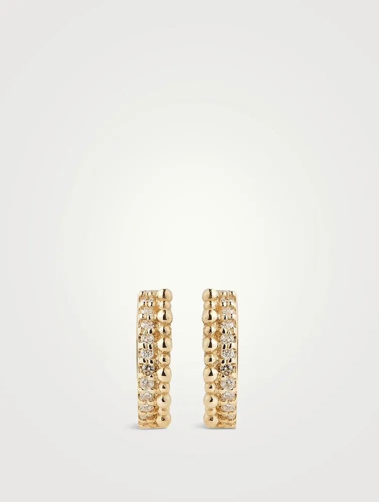 Dew Drop 14K Gold Pavé Double Huggie Hoop Earrings With Diamonds