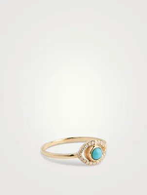Classique 14K Gold Pavé Evil Eye Ring With Turquoise