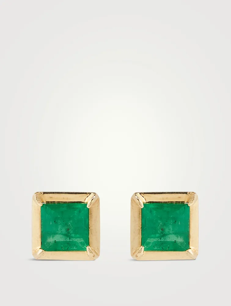 Cléo Carré 14K Gold Square Stud Earrings With Emeralds