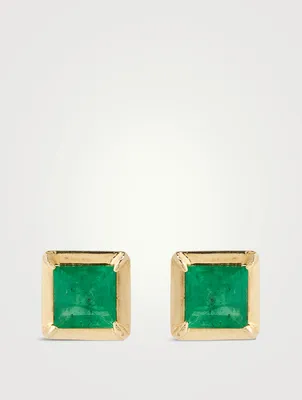Cléo Carré 14K Gold Square Stud Earrings With Emeralds