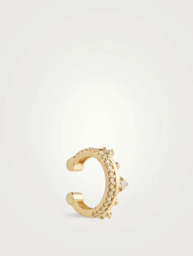 Cléo 14K Gold Pavé Crown Ear Cuff With Diamonds