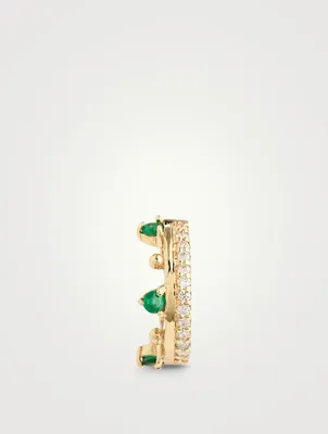 Cléo 14K Gold Pavé Crown Ear Cuff With Emerald And Diamonds