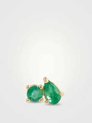 Anzie x Mel Soldera 14K Gold Jumelle Left Stud Earring With Emerald