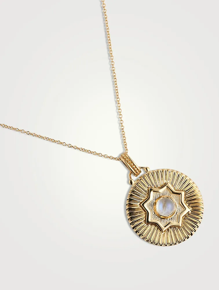 Aztec Rickie 14K Gold Moonstone Ripple Star Medallion Necklace