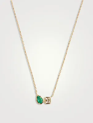 Mélia Toi Et Moi 14K Gold Necklace With Clear Topaz And Emerald
