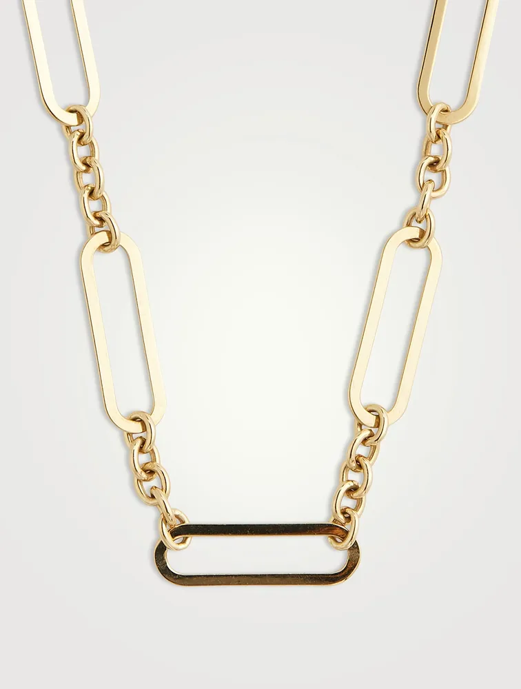 14K Gold Open Link Paper Clip Chain Necklace