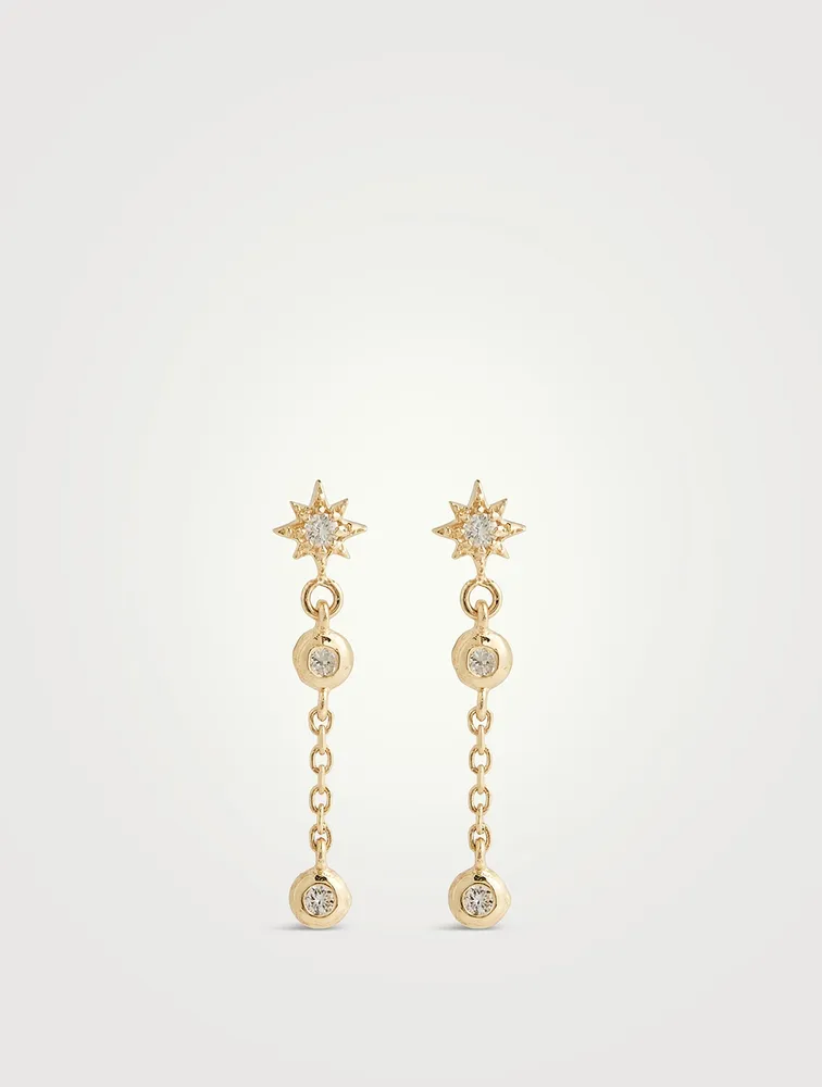 Aztec 14K Gold Single Chain Diamond Drop Earring