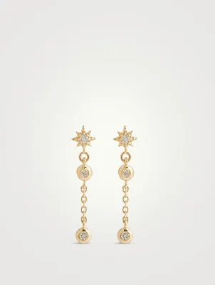 Aztec 14K Gold Single Chain Diamond Drop Earring