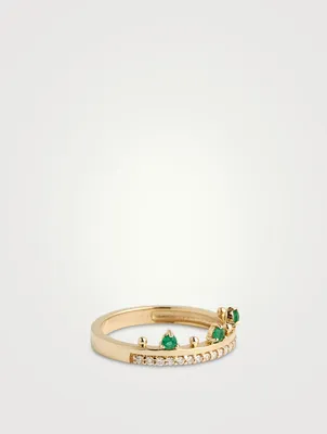 Cléo 14K Gold Pavé Crown Ring With Emerald And Diamonds