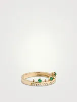 Cléo 14K Gold Pavé Crown Ring With Emerald And Diamonds
