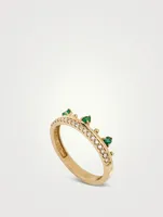 Cléo 14K Gold Pavé Crown Ring With Emerald And Diamonds