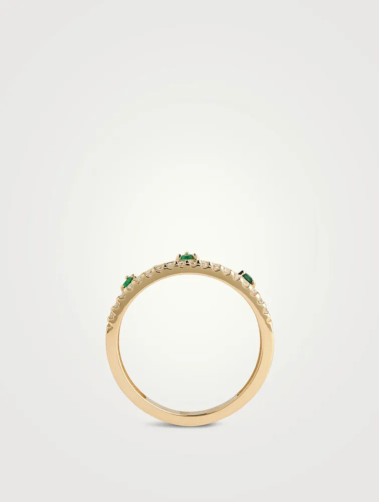 Cléo 14K Gold Pavé Crown Ring With Emerald And Diamonds