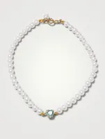 14K Gold Blue Topaz Heart Pearl Bracelet