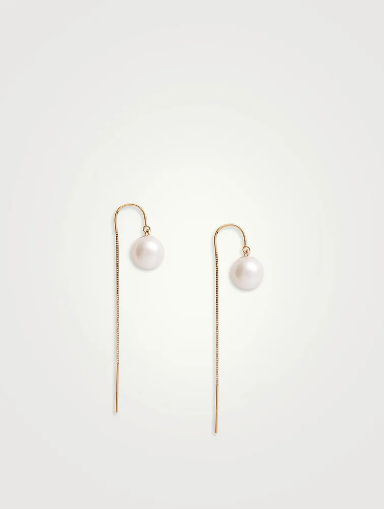 14K Gold Pearl Drop Threader Earrings