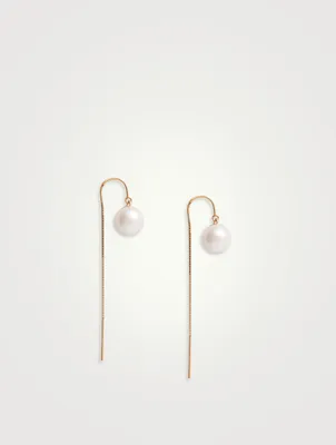14K Gold Pearl Drop Threader Earrings