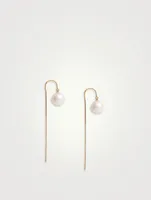 14K Gold Pearl Drop Threader Earrings